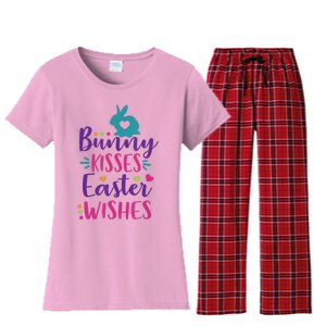 Cute Sunday School or Egg Hunt Bunny Kisses Easter Wishes Women's Flannel Pajama Set