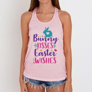 Cute Sunday School or Egg Hunt Bunny Kisses Easter Wishes Women's Knotted Racerback Tank