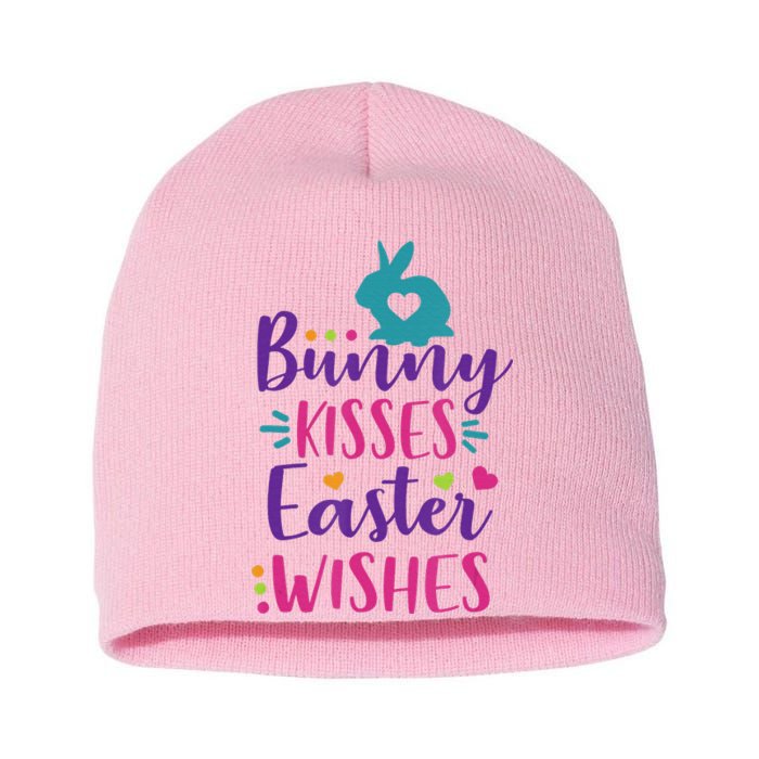 Cute Sunday School or Egg Hunt Bunny Kisses Easter Wishes Short Acrylic Beanie