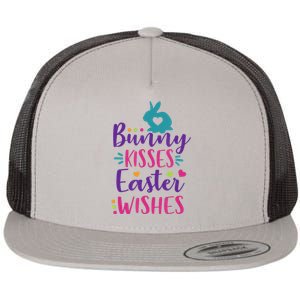 Cute Sunday School or Egg Hunt Bunny Kisses Easter Wishes Flat Bill Trucker Hat