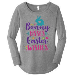 Cute Sunday School or Egg Hunt Bunny Kisses Easter Wishes Women's Perfect Tri Tunic Long Sleeve Shirt