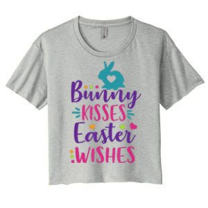 Cute Sunday School or Egg Hunt Bunny Kisses Easter Wishes Women's Crop Top Tee