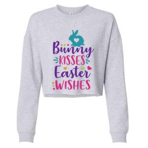 Cute Sunday School or Egg Hunt Bunny Kisses Easter Wishes Cropped Pullover Crew