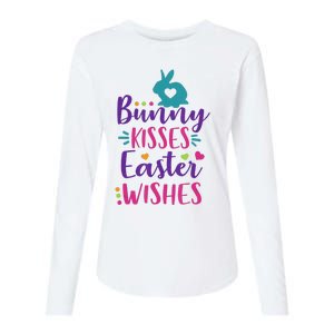 Cute Sunday School or Egg Hunt Bunny Kisses Easter Wishes Womens Cotton Relaxed Long Sleeve T-Shirt