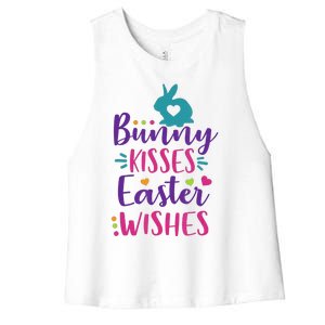 Cute Sunday School or Egg Hunt Bunny Kisses Easter Wishes Women's Racerback Cropped Tank