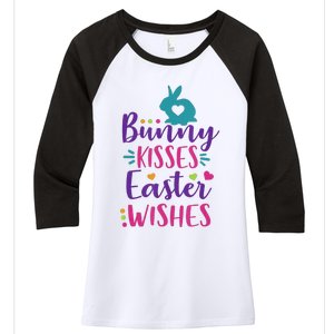 Cute Sunday School or Egg Hunt Bunny Kisses Easter Wishes Women's Tri-Blend 3/4-Sleeve Raglan Shirt