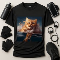 Cat Swimming Spaghetti Gift Cooling Performance Crew T-Shirt