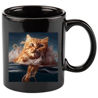 Cat Swimming Spaghetti Gift 11oz C Handle Ceramic Mug