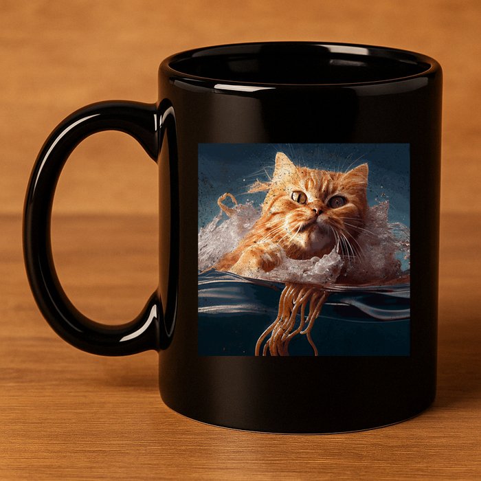 Cat Swimming Spaghetti Gift 11oz C Handle Ceramic Mug