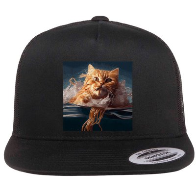 Cat Swimming Spaghetti Gift Flatbill Hat