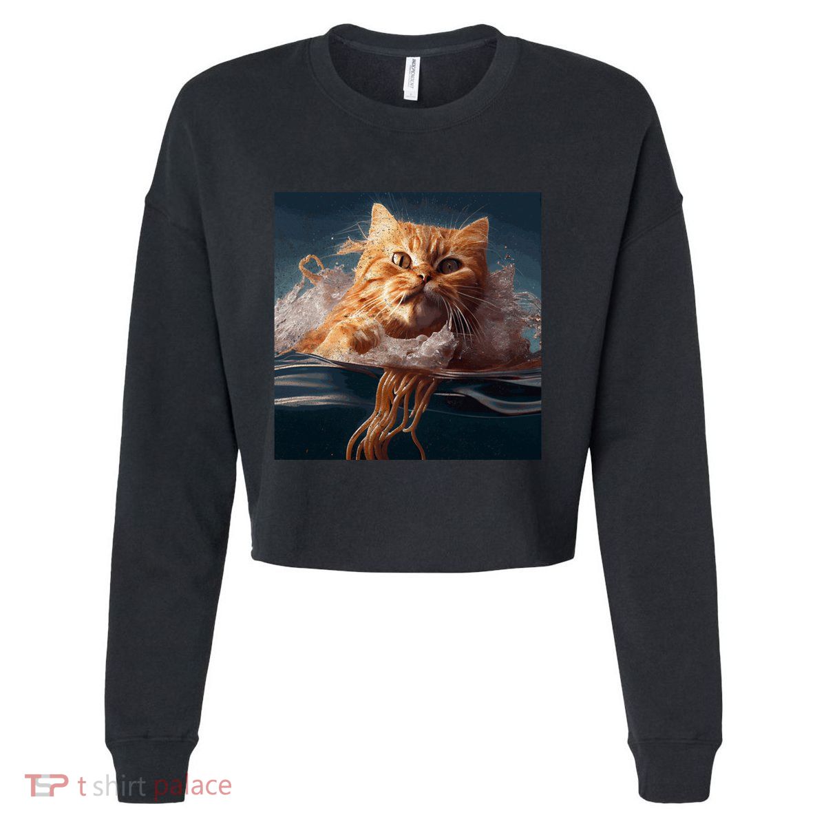 Cat Swimming Spaghetti Gift Cropped Pullover Crew