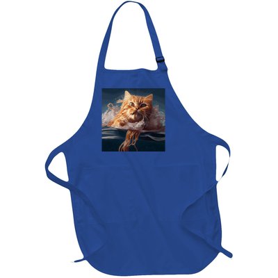 Cat Swimming Spaghetti Gift Full-Length Apron With Pockets