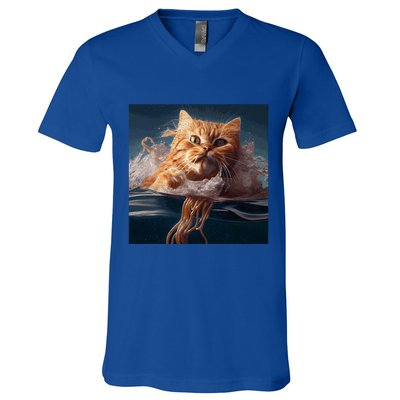 Cat Swimming Spaghetti Gift V-Neck T-Shirt