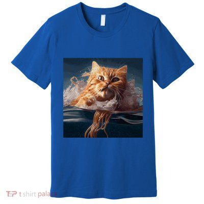 Cat Swimming Spaghetti Gift Premium T-Shirt