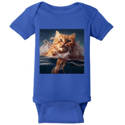 Cat Swimming Spaghetti Gift Baby Bodysuit