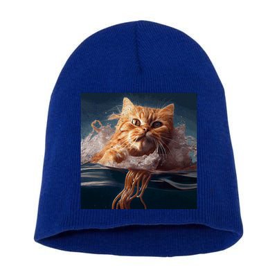 Cat Swimming Spaghetti Gift Short Acrylic Beanie