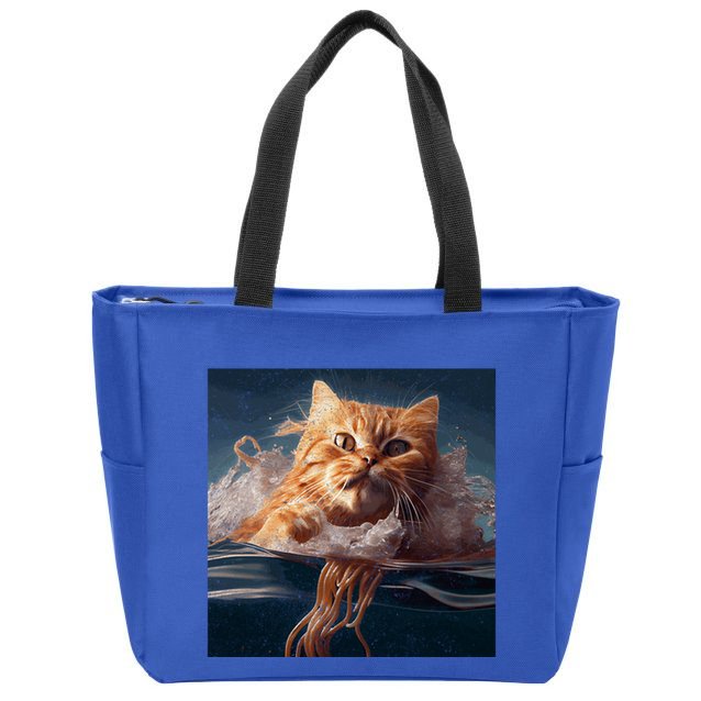Cat Swimming Spaghetti Gift Zip Tote Bag