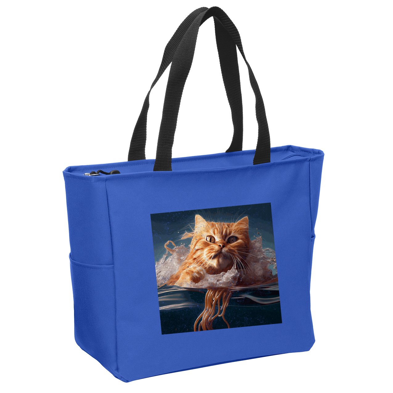 Cat Swimming Spaghetti Gift Zip Tote Bag