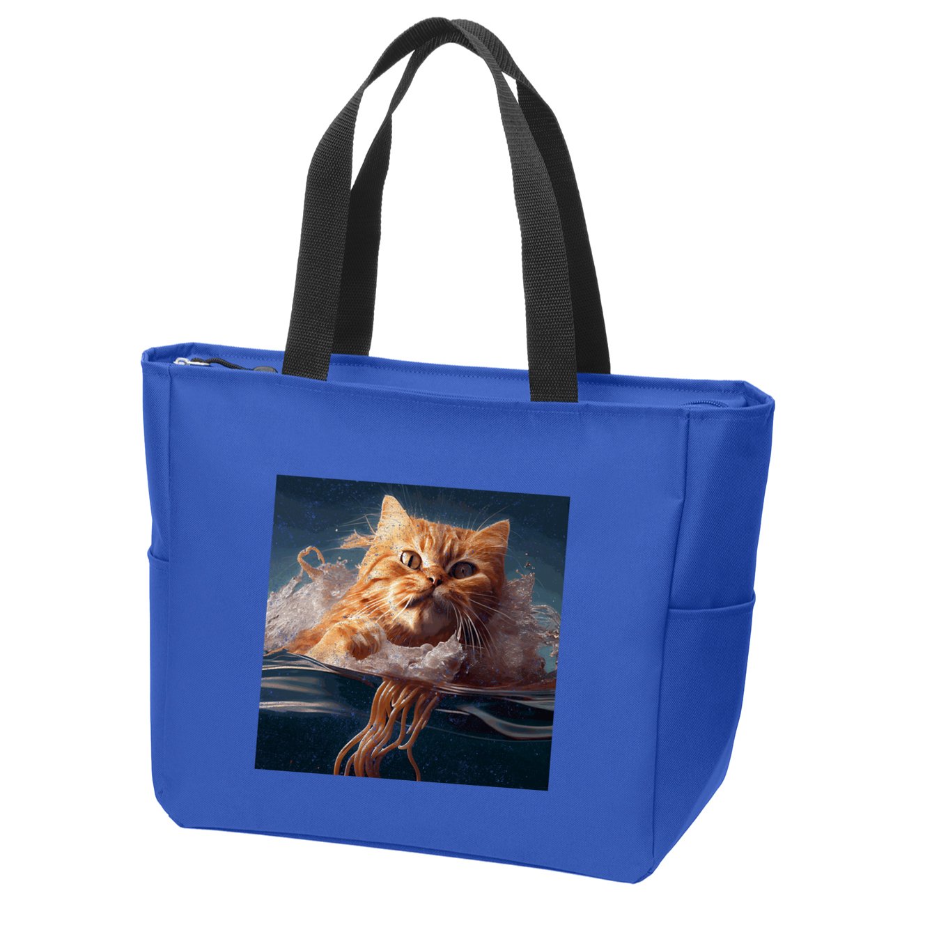 Cat Swimming Spaghetti Gift Zip Tote Bag