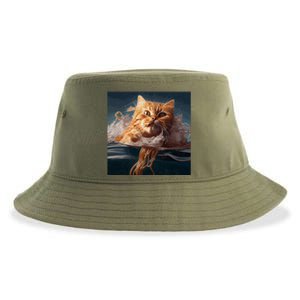 Cat Swimming Spaghetti Gift Sustainable Bucket Hat