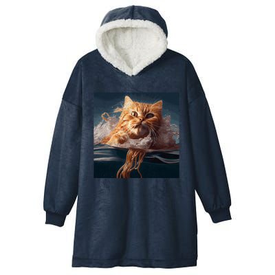 Cat Swimming Spaghetti Gift Hooded Wearable Blanket