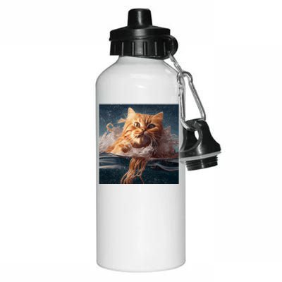 Cat Swimming Spaghetti Gift Aluminum Water Bottle