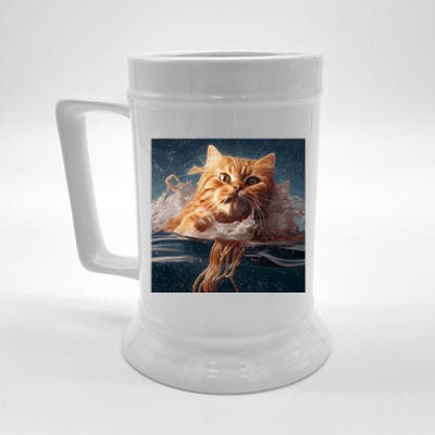 Cat Swimming Spaghetti Gift Beer Stein