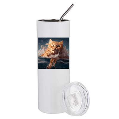 Cat Swimming Spaghetti Gift Stainless Steel Tumbler