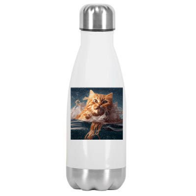 Cat Swimming Spaghetti Gift Stainless Steel Insulated Water Bottle