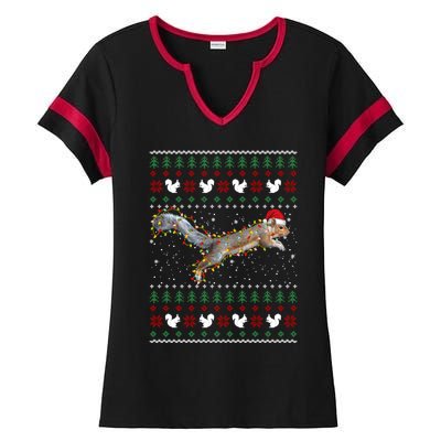 Cute Squirrel Santa's Hat Ugly Christmas Sweater Tee Xmas Gift Ladies Halftime Notch Neck Tee