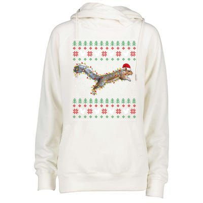 Cute Squirrel Santa's Hat Ugly Christmas Sweater Tee Xmas Gift Womens Funnel Neck Pullover Hood