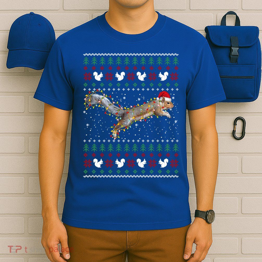Cute Squirrel Santa's Hat Ugly Christmas Sweater Tee Xmas Gift T-Shirt