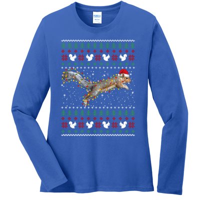 Cute Squirrel Santa's Hat Ugly Christmas Sweater Tee Xmas Gift Ladies Long Sleeve Shirt