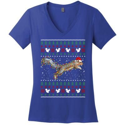 Cute Squirrel Santa's Hat Ugly Christmas Sweater Tee Xmas Gift Women's V-Neck T-Shirt