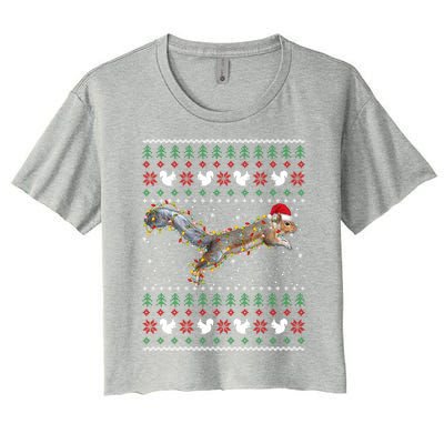 Cute Squirrel Santa's Hat Ugly Christmas Sweater Tee Xmas Gift Women's Crop Top Tee