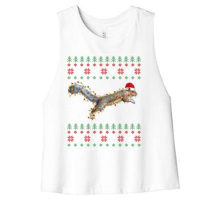 Cute Squirrel Santa's Hat Ugly Christmas Sweater Tee Xmas Gift Women's Racerback Cropped Tank