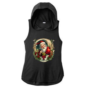 Christmas Spirit Santa Illustration Ladies PosiCharge Tri-Blend Wicking Draft Hoodie Tank