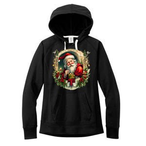 Christmas Spirit Santa Illustration Women's Fleece Hoodie