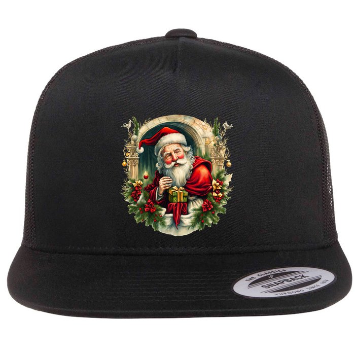 Christmas Spirit Santa Illustration Flatbill Hat