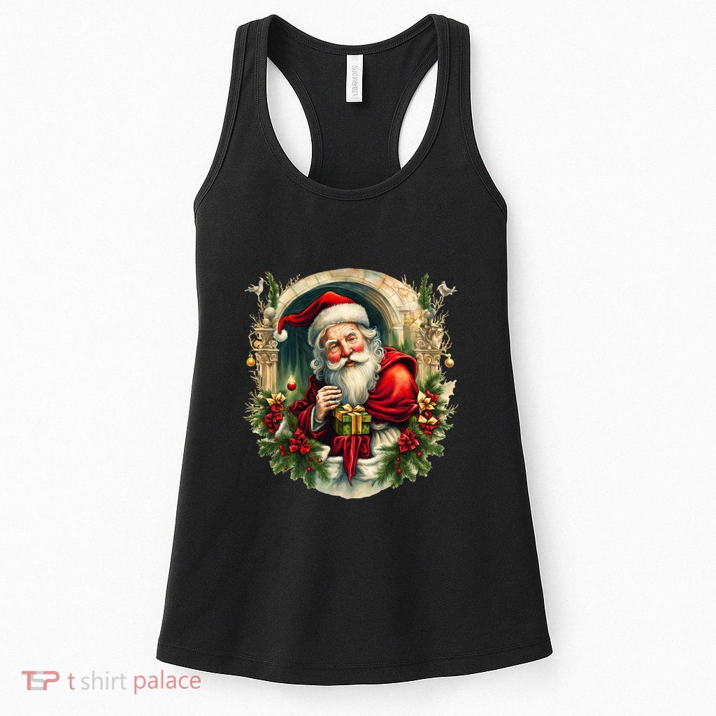 Christmas Spirit Santa Illustration Womens Tank Top