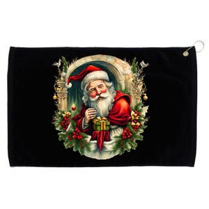 Christmas Spirit Santa Illustration Grommeted Golf Towel