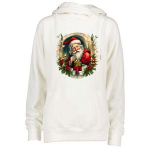 Christmas Spirit Santa Illustration Womens Funnel Neck Pullover Hood