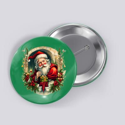 Christmas Spirit Santa Illustration Button