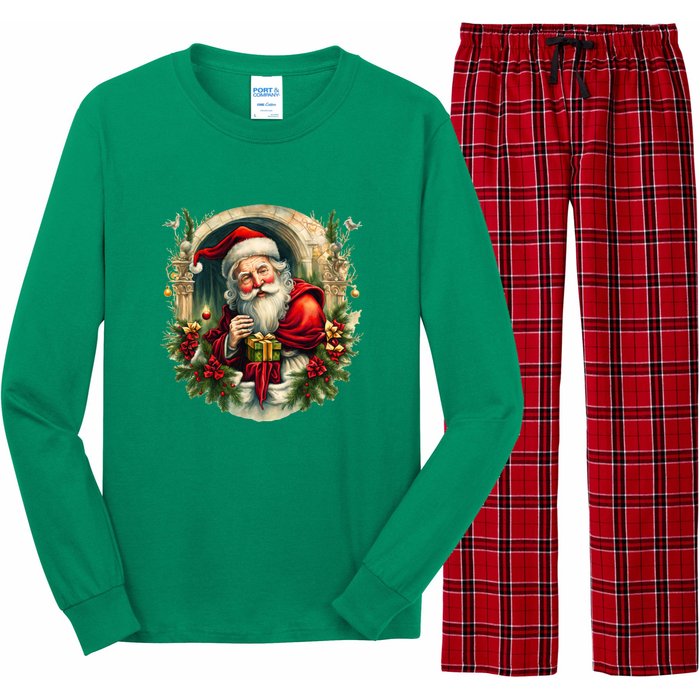 Christmas Spirit Santa Illustration Long Sleeve Pajama Set