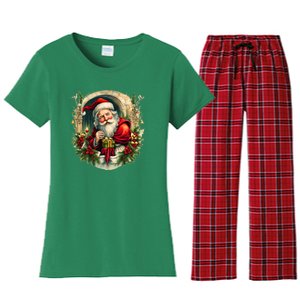 Christmas Spirit Santa Illustration Women's Flannel Pajama Set