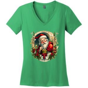 Christmas Spirit Santa Illustration Women's V-Neck T-Shirt