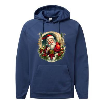 Christmas Spirit Santa Illustration Performance Fleece Hoodie