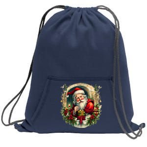 Christmas Spirit Santa Illustration Sweatshirt Cinch Pack Bag