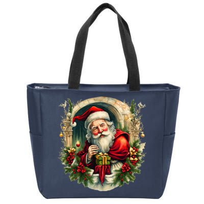 Christmas Spirit Santa Illustration Zip Tote Bag