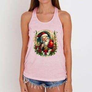 Christmas Spirit Santa Illustration Women's Knotted Racerback Tank